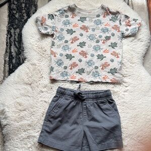 Caribbean Joe 12mos. Kids' Sea Creature Print T-Shirt & Gray Shorts Set
